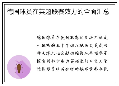 德国球员在英超联赛效力的全面汇总